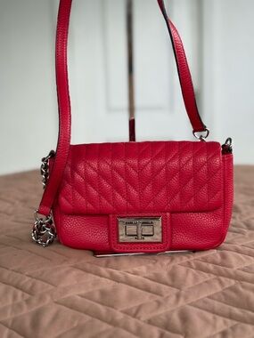 Karl Lagerfeld Red Quilted Leather Shoulder Bag with Chain Detail
